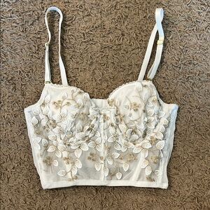 Elegant White and Gold Embroidered Women's Top